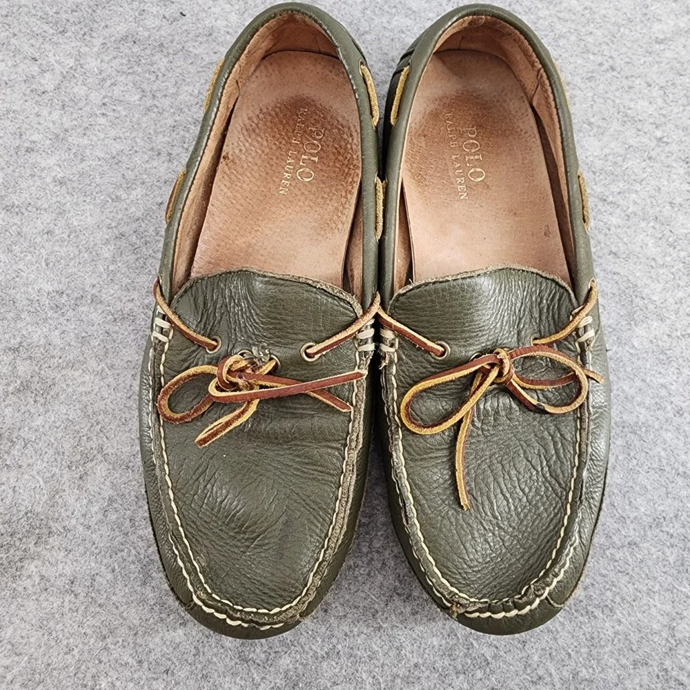 Polo Ralph Lauren Mens 10.5D Olive Green Leather Pebbled Driving Loafers Shoes